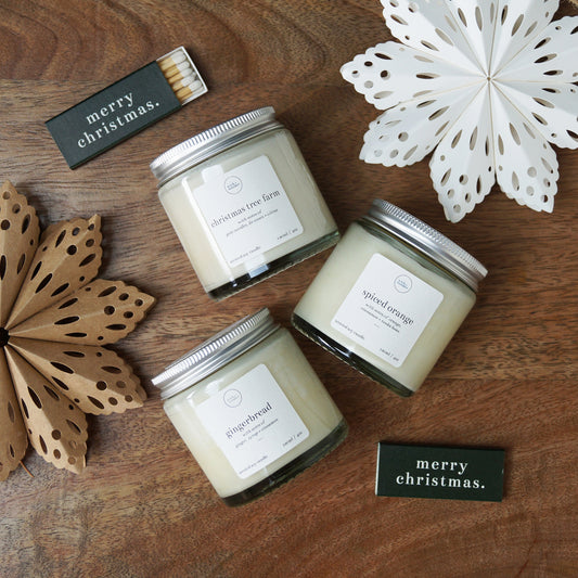 Festive Bundle – 3 x Mini Christmas Candles + 'Merry Christmas' Matches