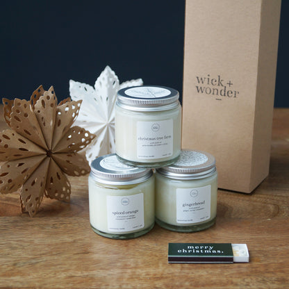 Festive Bundle – 3 x Mini Christmas Candles + 'Merry Christmas' Matches